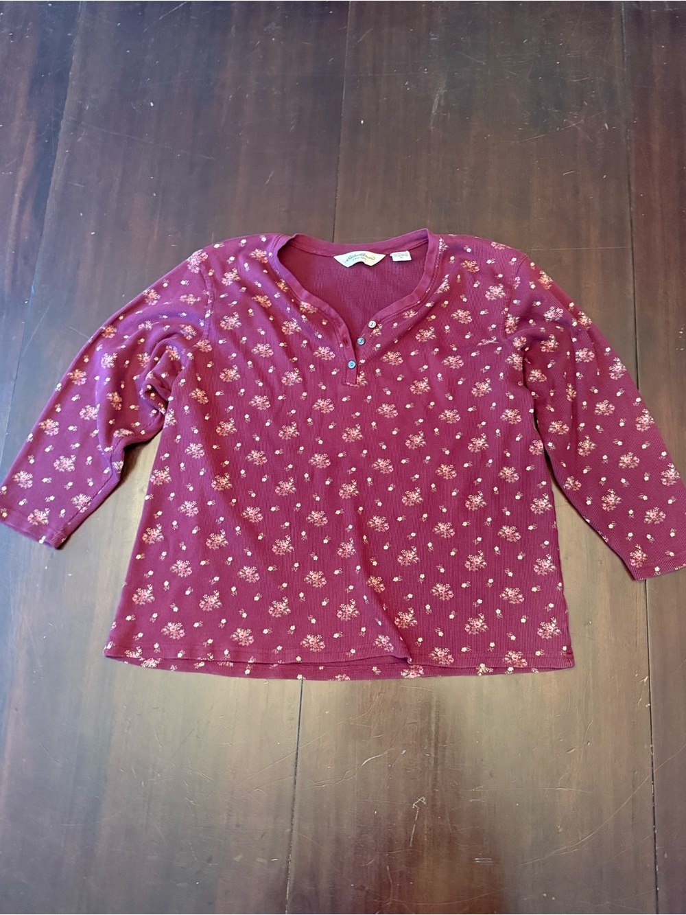Eddie Bauer Maroon Floral Henley Long Sleeve Top